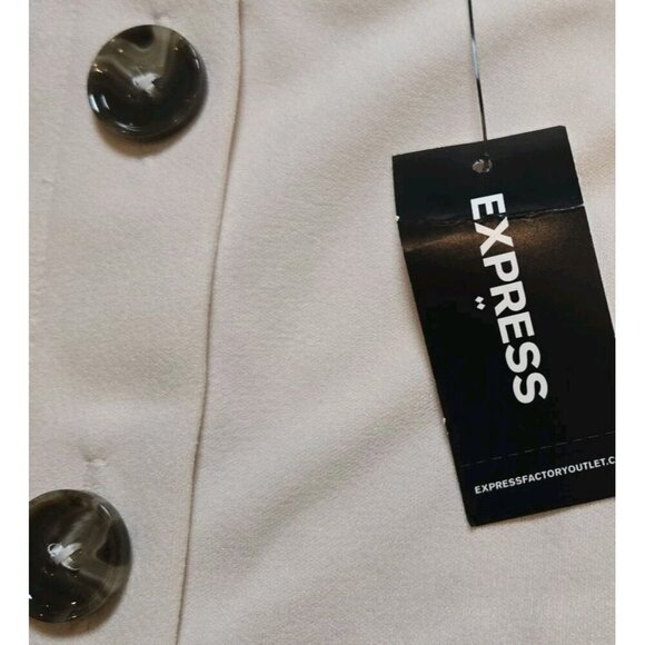 Express V Neck Short Sleeve Midi Dress Tortoise Sell Buttons Lined Ivory Beige S - Picture 7 of 12